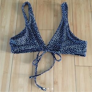 Navy + white polka dot tie triangle top (size small)
